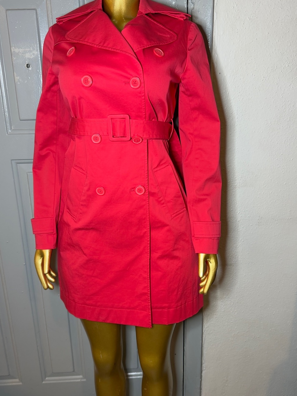 Victoria's Secret Bright Red Double-Breasted Trench with Belt